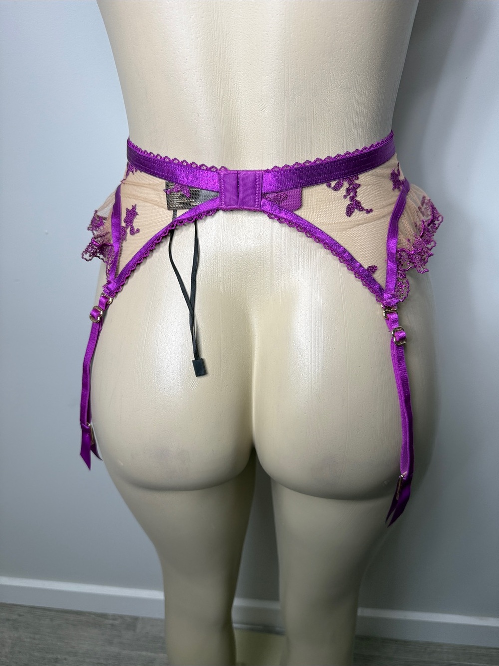 Honey Birdette Madison Violet Lace Garter Belt with Satin Straps NWOT - Picture 5 of 8